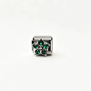 Premium stainless steel Italian modular bracelet charm with green flower zircon inlay