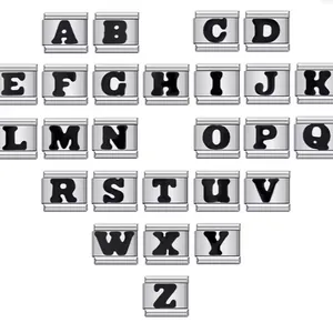 Complete A-Z alphabet stainless steel Italian modular charms for DIY bracelets