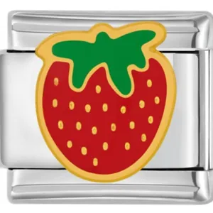 Maillon de bracelet à breloques italien fraise en acier inoxydable personnalisable