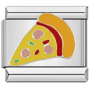 Maillon de bracelet italien modulaire avec design pizza en émail coloré sur acier inox