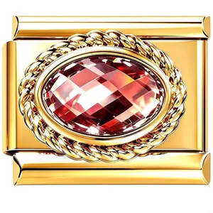 Gold stainless steel Italian charm link with oval faceted red zircon gemstone