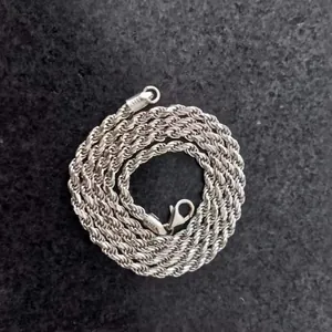 Collar de Cadena de Cuerda de 3mm de Plata de Ley S925 para Hombres Mujeres Galvanizado Italiano Hip Hop Cadena Trenzada Joyería de Regalo