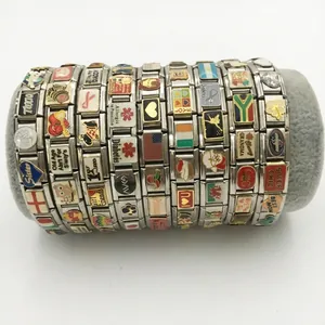 Bracelets à breloques modulaires italiens en acier inoxydable avec divers motifs colorés