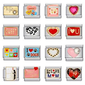 Ανοξείδωτοι Ιταλικοί Σύνδεσμοι Charms για DIY Βραχιόλι Σχέδιο Καρδιά Στρας Σμάλτο Στοιχεία Κοσμημάτων για Γυναίκες