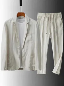 Completo estivo in lino da uomo con blazer casual e pantaloni larghi con coulisse