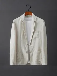 Blazer Casual da Uomo in Misto Lino Vestibilità Aderente Collo a Revers Giacca da Abito Business Traspirante Leggero Top