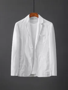 Blazer da uomo in lino bianco slim fit, giacca casual business leggera e traspirante