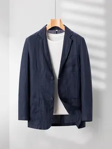 Giacca da uomo in lino blu navy, vestibilità slim per lavoro e tempo libero