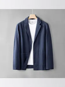 Men's Casual Linen Blazer Jacket Minimalist Loose Fit Thin Suit Coat Breathable Solid Color Lightweight Outerwear For Summer