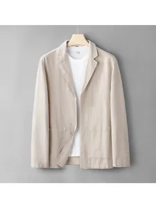 Minimalist men's casual linen blazer summer thin jacket loose fit beige stylish coat