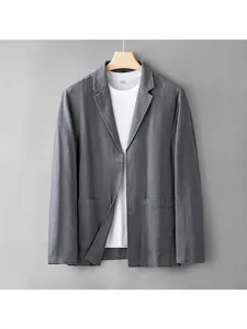 Men's casual linen-look gray blazer with a simple relaxed fit for summer