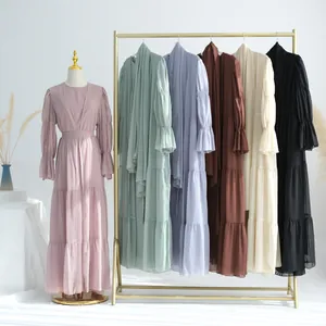 Ensemble de robe deux pièces élégante en mousseline plissée en plusieurs couleurs