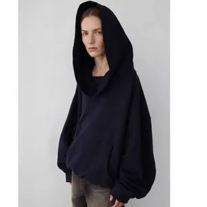 Men Oversized Off-Shoulder Fleece Hoodie Solid Color Streetwear Pullover Thickened Sweatshirt With Pouch Pocket Casual Top