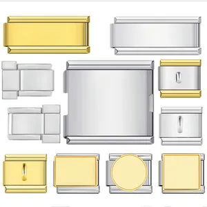 Eslabones de Charme Italiano de Acero Inoxidable para Pulsera Modular DIY Empalme Elástico Cuadrado Geométrico Joyería Personalizada Accesorio