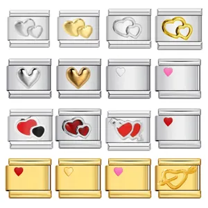 Modulo Charm Italiano in Acciaio Inossidabile con Motivo a Cuore Smaltato per Bracciale DIY Accessorio Gioielli Donna