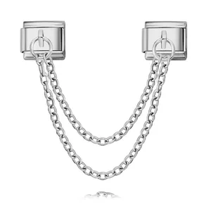Charme de lien à double chaîne en argent et acier pour bracelets modulaires italiens