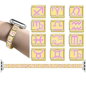 Maglia per Bracciale Italian Charm per Uomo Donna in Acciaio Inossidabile Smalto Rosa Segni Zodiacali Gioielli DIY