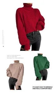 Dicker Rollkragen-Strickpullover für Damen in Rot, Grün und Khaki