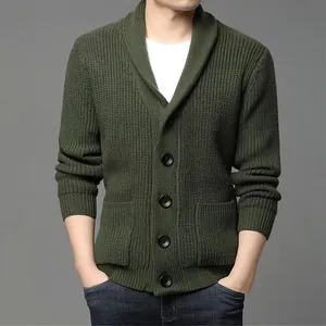 Men Thickened Shawl Collar Cardigan Sweater Button Down Chunky Knit Coat Solid Color Casual Business Gentleman Outerwear Winter Warm Polyester Knitwear