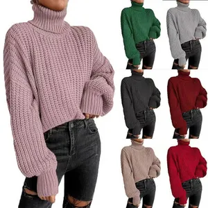 Maglione a dolcevita in maglia da donna in vari colori a tinta unita per l'inverno