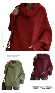 Detailed views of the turtleneck oversized sweater in red, olive, and burgundy colors.