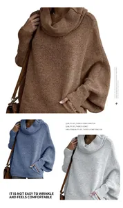 Cozy oversized cowl neck sweater for women in brown blue and grey soft knit fabric