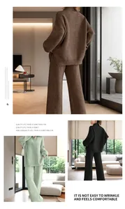 Detail view of a soft women's cashmere knit set in three colors with pearl stitch