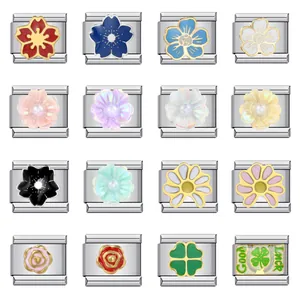Italiaanse Bedelarmband Schakels Roestvrij Staal DIY Bloemen Emaille Schakels Voor Armband Maken Sieraden Vrouwen