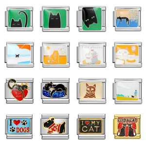 Vielfalt an italienischen Charm-Gliedern aus Edelstahl mit Katzen- und Hundemotiven für Armbänder