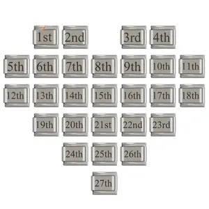 Stainless Steel Italian Modular Bracelet Link Charm DIY Jewelry Making Date Ordinal Numbers 1st To 31st Personalized Metal Charms