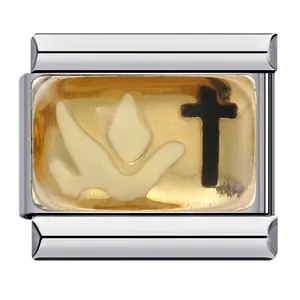 Charm italiano in acciaio inossidabile con colomba religiosa e croce nera design