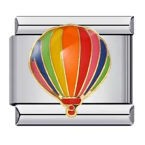 Charm italien en acier inoxydable avec motif montgolfière arc-en-ciel très coloré