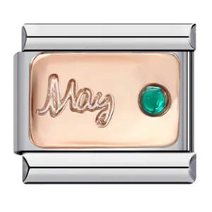 Link per charm italiano in acciaio inox con scritta May e pietra portafortuna