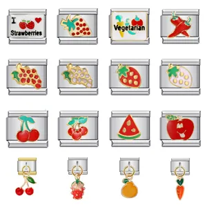 Italian Charm Bracelet Link Stainless Steel Drip Oil Summer Fruit Vegetable DIY Personalized Modular Hand Chain Jewelry Accessory