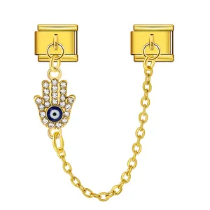 Gold Hamsa hand and evil eye charm for Italian modular bracelets