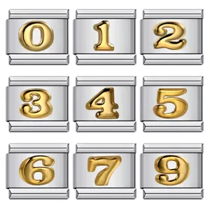 Stainless Steel Arabic Numerals Italian Modular Bracelet Charms DIY Jewelry Accessory Gold Silver Relief Numbers Bracelet Links Charms