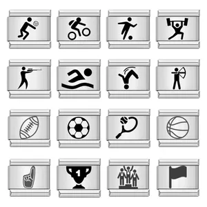 Maillons de Bracelet Italien Icône de Sport en Acier Inoxydable Gravés au Laser Breloques de Bracelet Modulaire DIY Homme Femme Football Basket Tennis Cadeau
