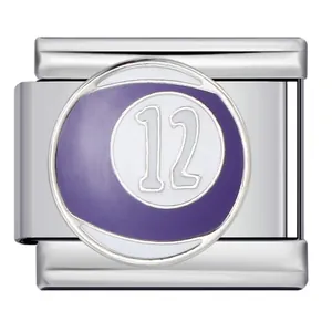 Charm modulare italiano in acciaio inox con design a palla da biliardo viola n. 12