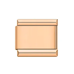 Eslabón de charm italiano en acero inoxidable oro rosa para pulseras, base cuadrada lisa