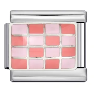 Maillon de charme émaillé à damier rose pour bracelet modulaire italien