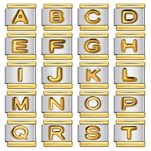 Maglie per Bracciale Modulare Italiano Bicolore Oro Argento in Acciaio Inossidabile Lettera Inglese Alfabeto 3D Ciondoli per Gioielli Fai da Te per Uomo Donna