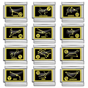 Set di maglie per charm italiani in acciaio inox con 12 costellazioni zodiacali