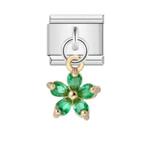 Maillon italien charm avec pendentif fleur verte pour bracelets modulables
