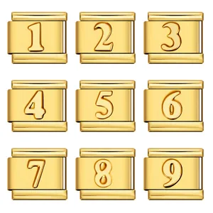 Acciaio Inossidabile Placcato Oro Italian Charm Link Modulari Per Bracciali Gioielli Fai Da Te Numero Arabo Croce Accessorio Personalizzato