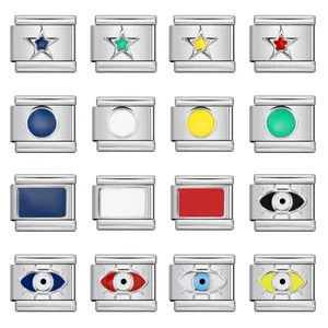 Italian Charm Bracelet Links Stainless Steel Modular Jewelry DIY Accessories Evil Eye Star Stamping Pattern Enamel Links