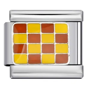 Maillon de bracelet italien avec damier émaillé jaune et orange pour bijoux DIY.