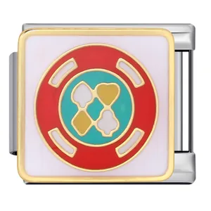 Maillon de charme italien en acier inoxydable avec motif de jeton de poker et cœurs