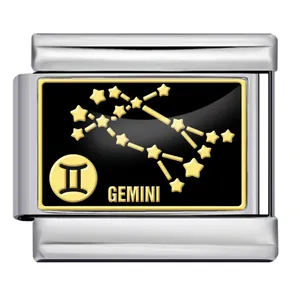 Link charm italiano in acciaio inossidabile con costellazione Gemelli per bracciali DIY