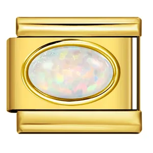 Charm per bracciale modulare italiano oro con dettaglio opale iridescente ovale