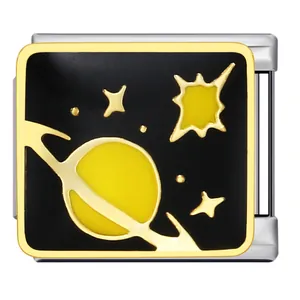 Maillon de charme italien en acier inoxydable avec motif de planète et d'étoiles